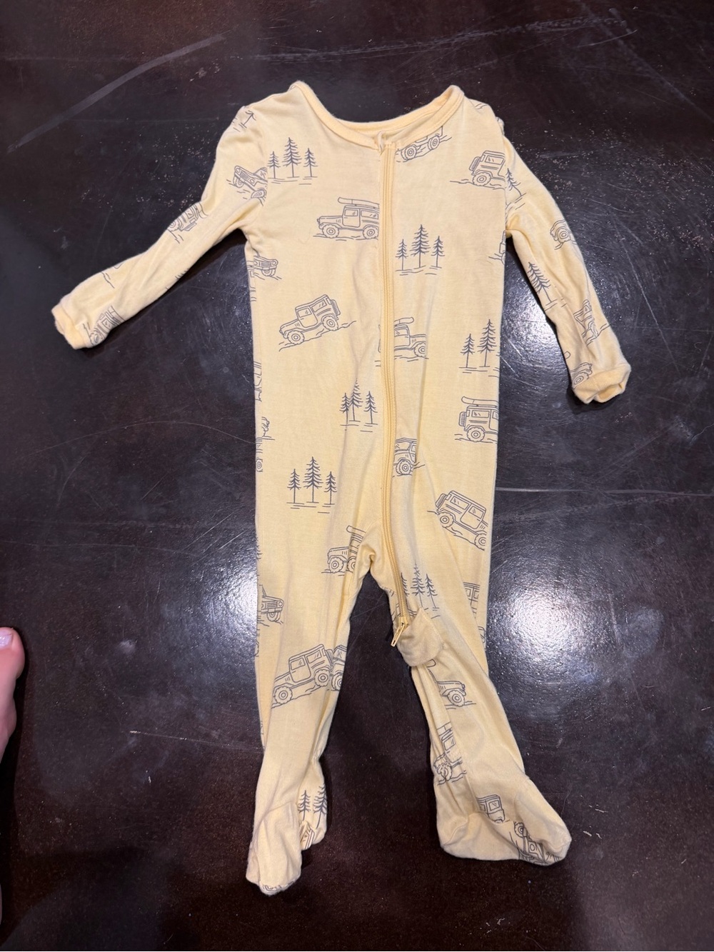 Silkberry Baby Bamboo Yellow Footed One-Piece Pajamas with Jeep Truck Print